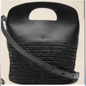 Banana Republic Black Leather and Straw Bucket Bag